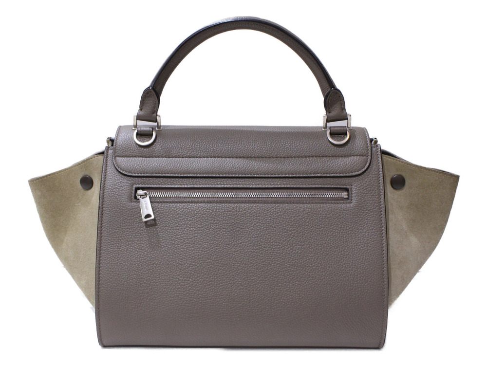 Celine Beige Shoulder bag Trapeze Leather Gray Handbag Suede